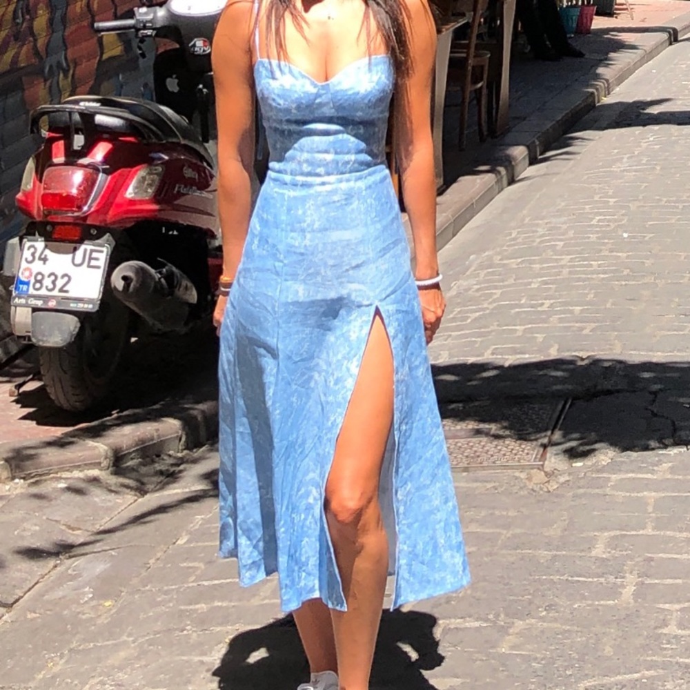 Light blue linen reformation dress